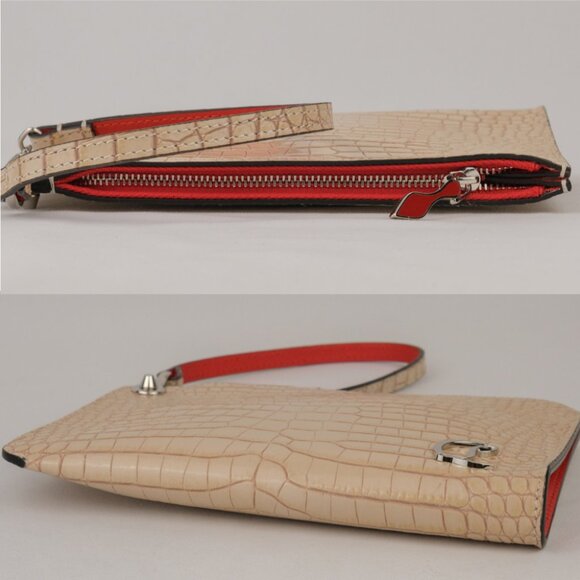 Christian Louboutin Mini Logo Croc-Embossed Leather Zip Pouch Clutch, Beige - Picture 3 of 10